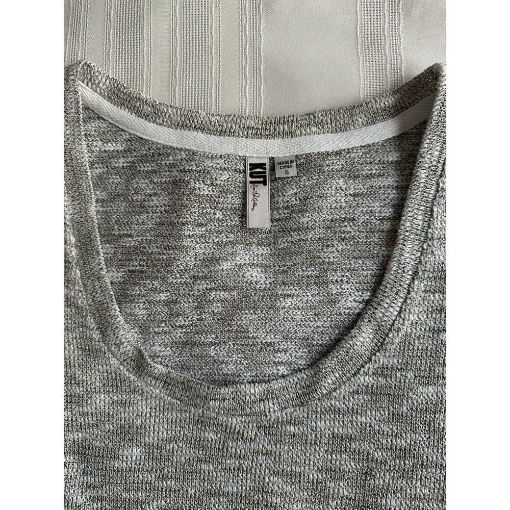 KUT from the Kloth Women’s metallic knit top, heather gray and white, size Small - Picture 12 of 14